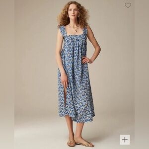 NWOT J. Crew Cotton Voile Ruffle Trim Shift Dress Cobalt Blue White Floral Small